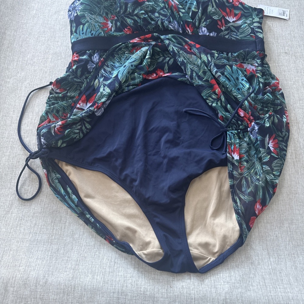 Cacique One Piece Swimsuit Dress Womens Plus Size 24‎ Ruched Modest Coverup - Picture 8 of 9
